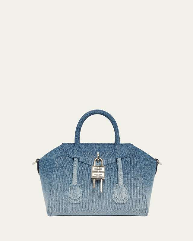 Antigona Lock Mini Top-Handle Bag in Faded Denim